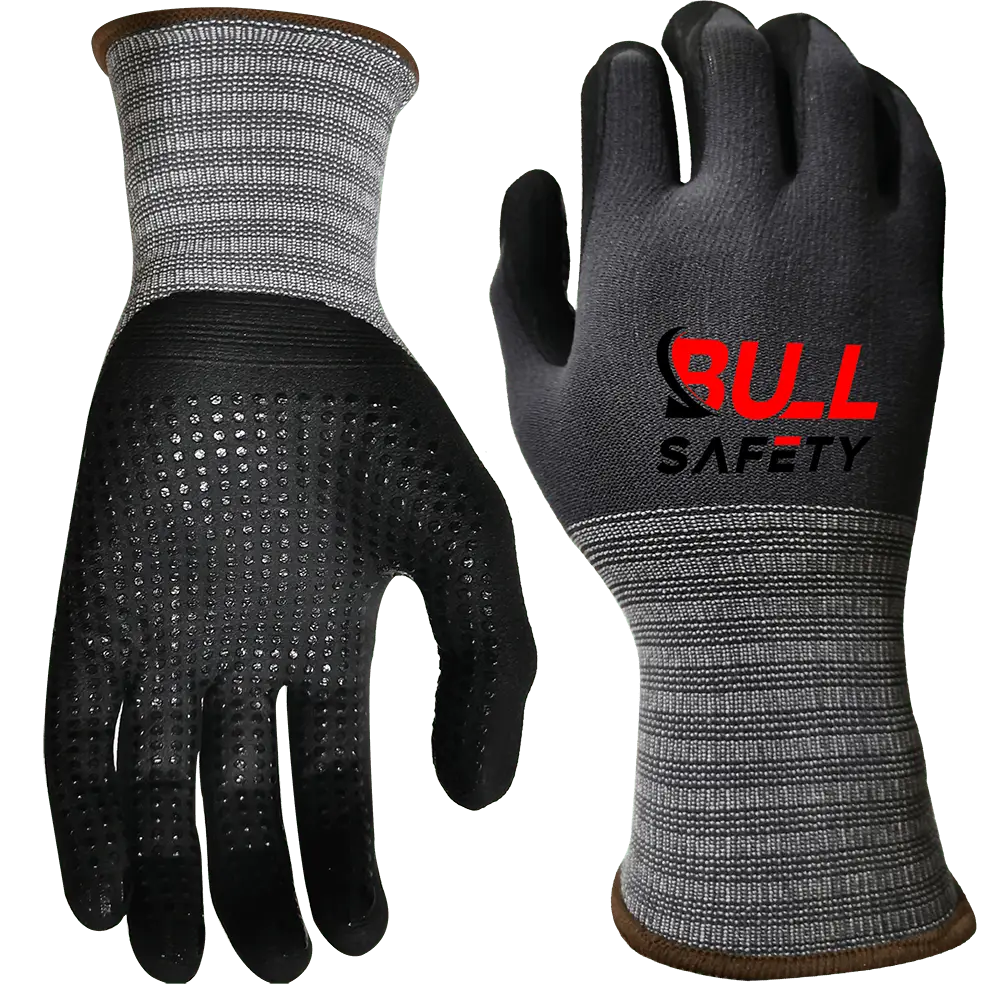 Bullsafety 15 gauge spandex and nylon liner gloves with microfoam palm coating for superior grip and comfort.