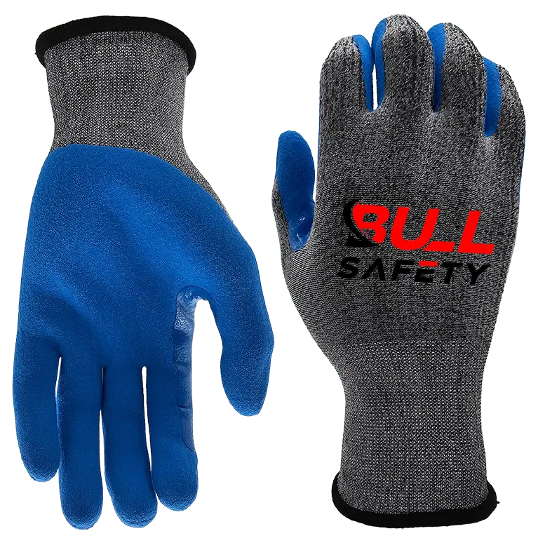 bullsafety 15gauge recycled polyester & spandex liner sandy nitrile palm coated gloves