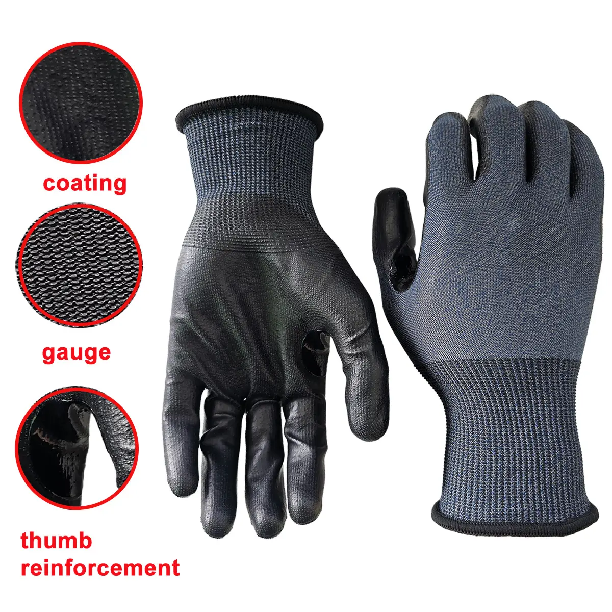 Bullsafety black Cut-Resistant Gloves Bullsafety black PU palm coated cut-resistant gloves with graphene liner, 18 gauge, A4 level, 4X42D rating.