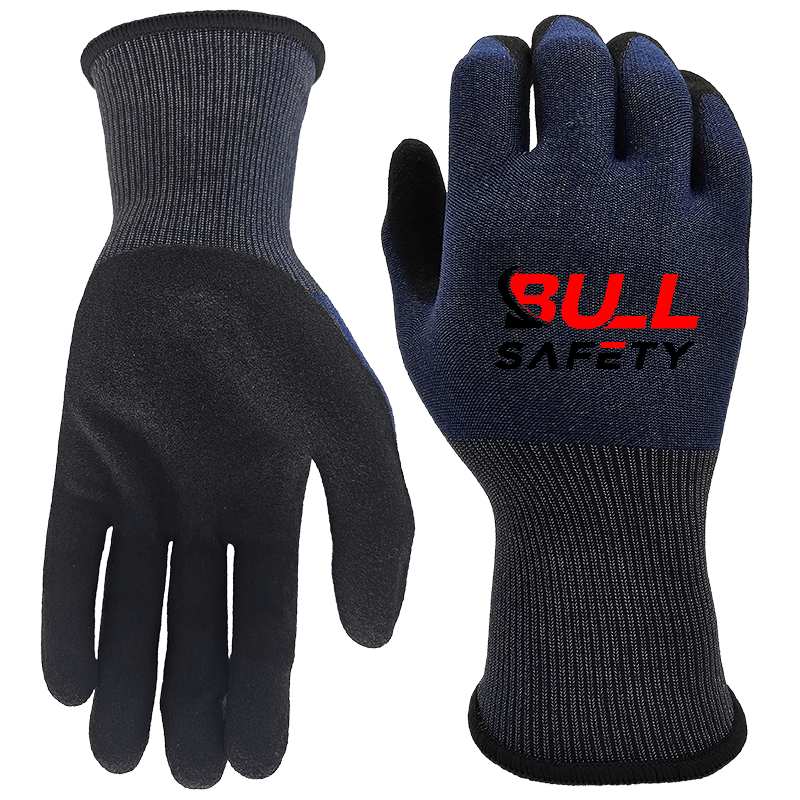 18g A4 sandy nitrile palm coated graphene gloves blue color bullsafety-min