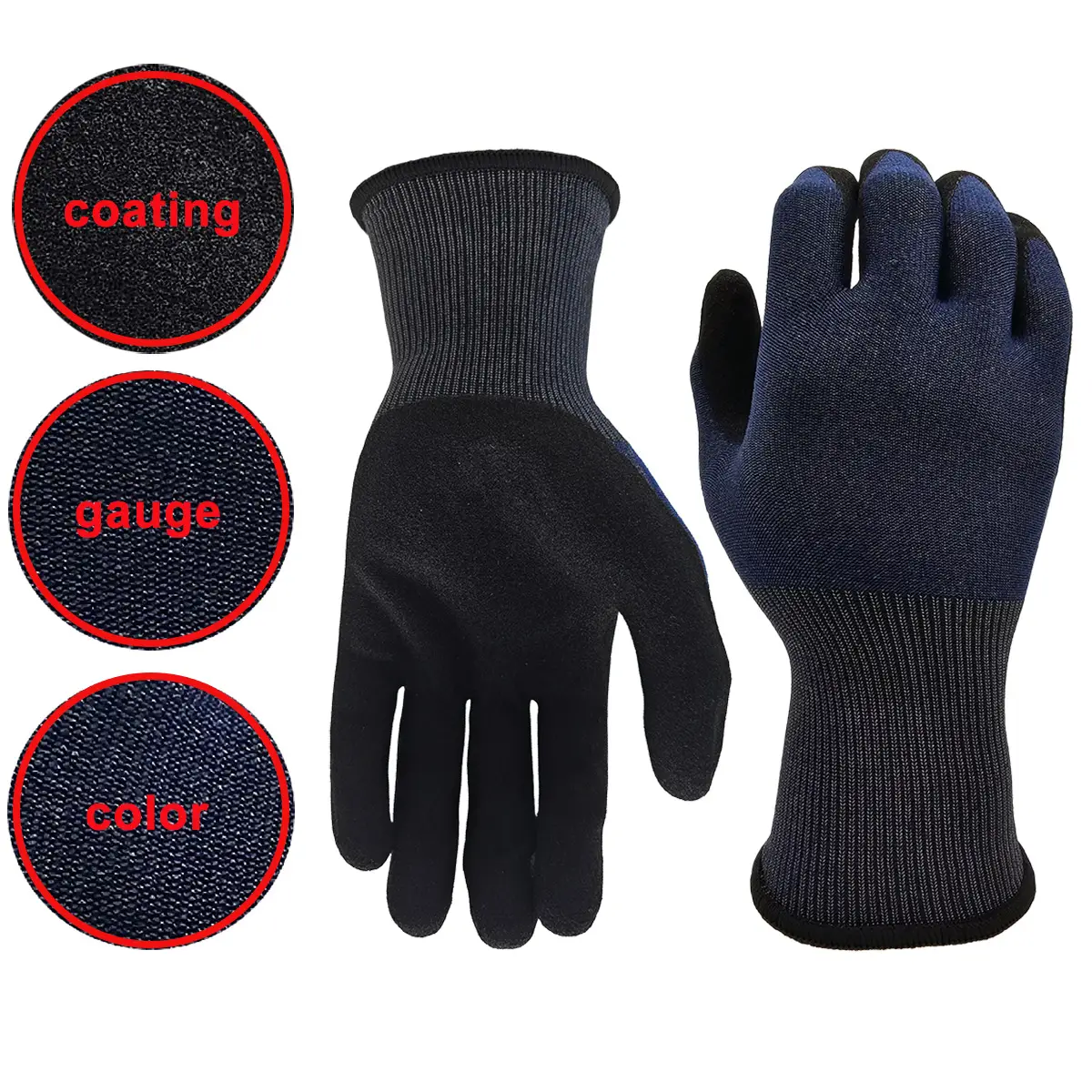 Sandy Nitrile Cut Resistant Gloves Black sandy nitrile palm coated cut-resistant gloves, 18 gauge, A4 level, graphene liner, 4X42D rating.