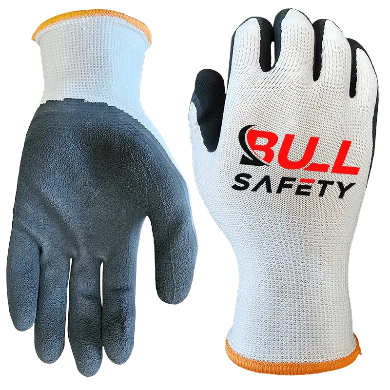 bullsafety 13 gauge white recycled polyester foam latex palm coated gloves-min