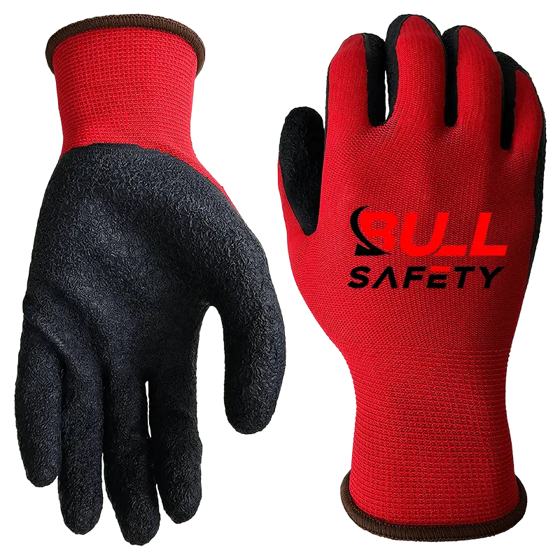 bullsafety 13g 4131X red nylon black latex crinkle palm coated gloves-min