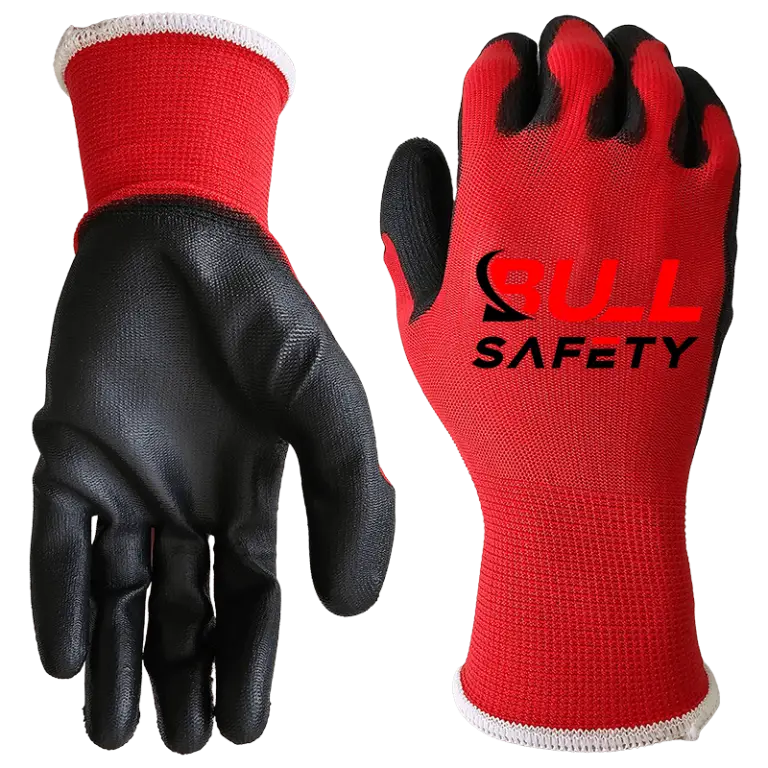 bullsafety 13g red PU palm coated gloves-min