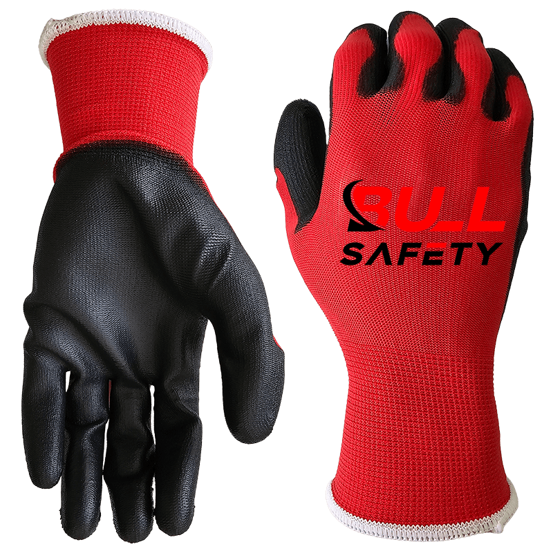 bullsafety 13g red PU palm coated gloves-min