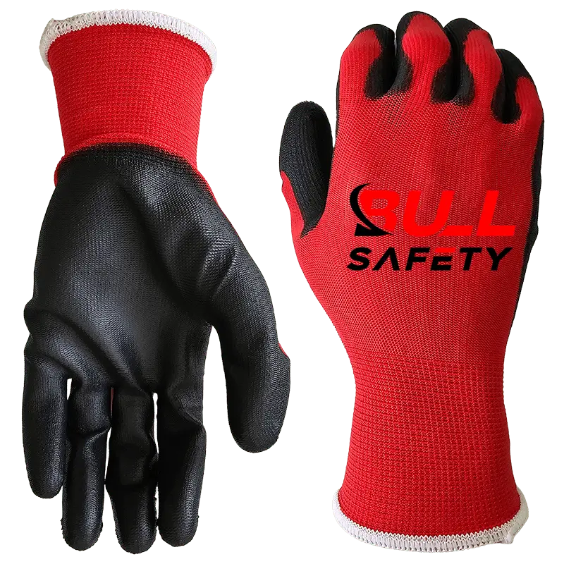 bullsafety 13g red PU palm coated gloves-min