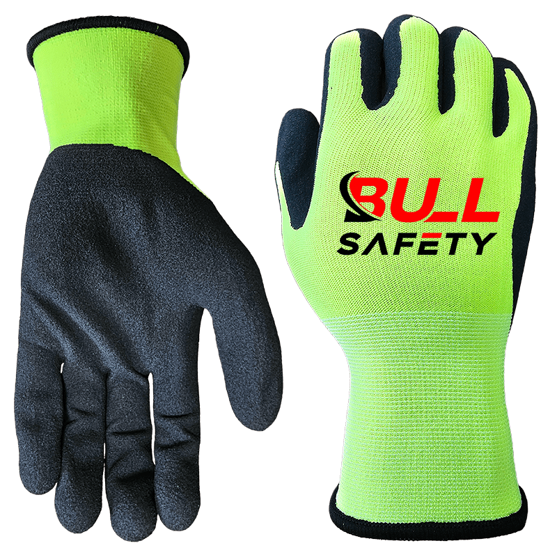 bullsafety 13g yellow polyester liner black sandy nitrile palm coated gloves-min