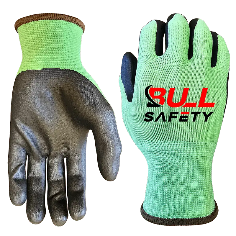 bullsafety 15 gauge green recycled polyester&spandex microfoam palm coated gloves-min