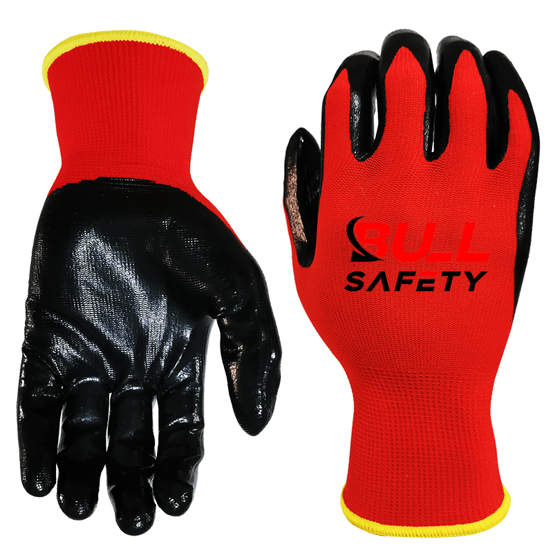 bullsfety 13g 4131X red nylon black smooth nitrile palm coated gloves-min