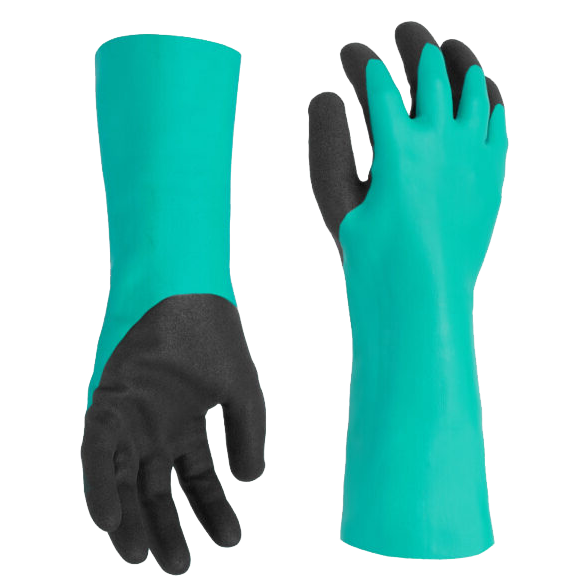 Bullsafety chemical-resistant gloves, EN388:4121A, heat contact level 1, EN407 certified.