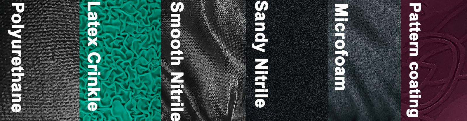 Bullsafety coating styles: latex crinkle, sandy nitrile, PU, and microfoam for versatile work applications.