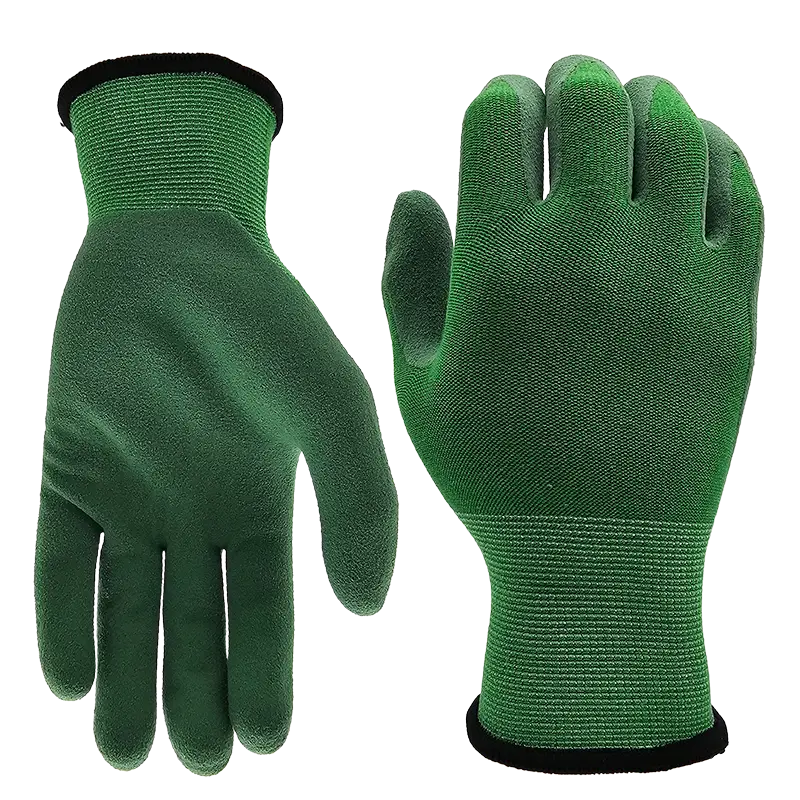 Bullsafety bamboo gloves, 15 gauge, green latex sandy palm, super flexible.